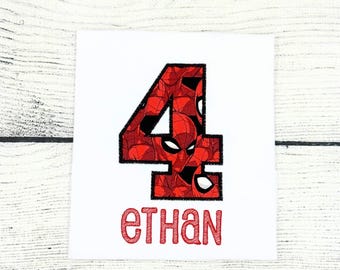 Personalized Embroidered Spider-Man 4th Birthday Shirt