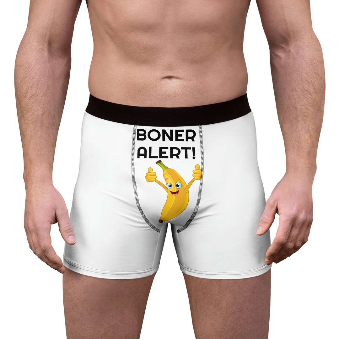 Boner Alert, Men's Boxer Briefs, Funny Undies, Gag Gift, Banana, Adult