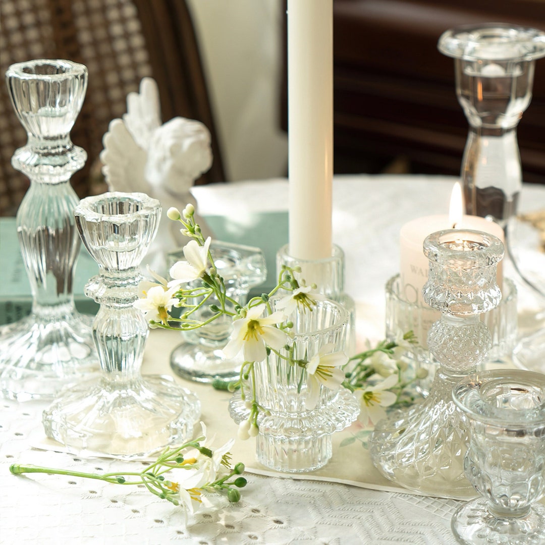 Piece Pressed Glass Candlestick Holders Crystal Cut Glass Candle