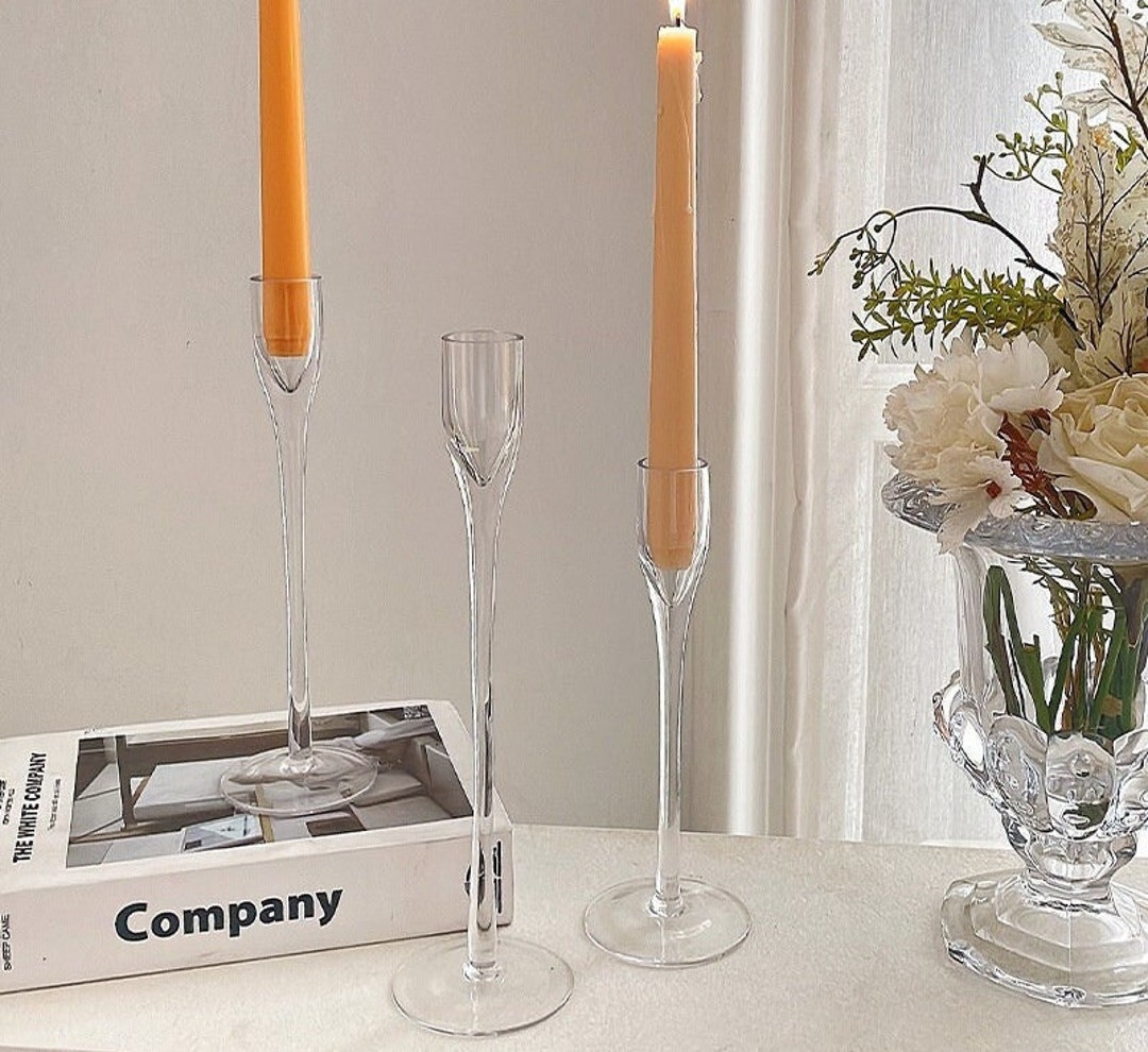 A Set of 3 Glass Candlestick Holders Modern Glass Candle Holders candle Holder Wedding Decor