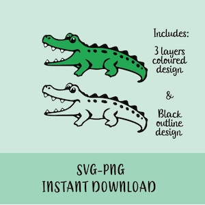Cute Alligator, Crocodile layered SVG PNG file - Instant Download