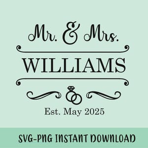 Sr. e Sra. Casamento SVG - Use para fazer Placa, Camiseta, Koozies, Copo de Casamento - Design Clássico - Download Instantâneo
