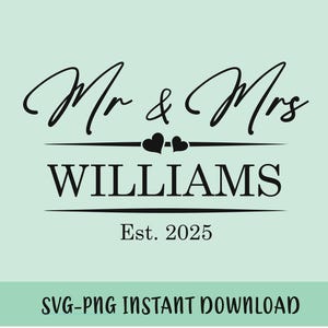 Mariage de M. et Mme SVG - à utiliser pour faire une enseigne, un T-shirt, des koozies, un verre de mariage - Design moderne - téléchargement immédiat