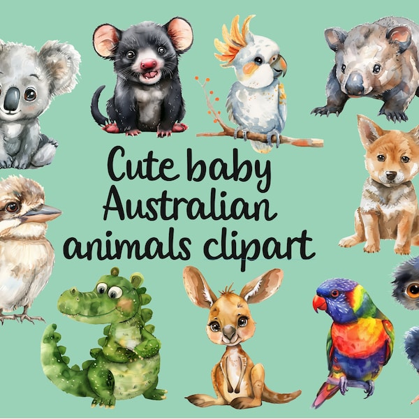 Cute baby Australian animals watercolour clipart, digital stickers - Instant Download