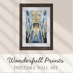 Gothic Cathedral Interior- Photography Print | Vaulted Ceiling & Stained Glass | Historic Church Architecture Wall Art | Instant Download