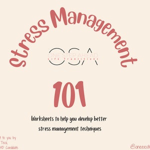 May include: A pink and white graphic with the text "Stress Management 101" and the words "Worksheets to help you develop better stress management techniques". The graphic also includes the text "ONES STEP AHEAD Life Transitions" and the social media handle "@oneeestepahead".