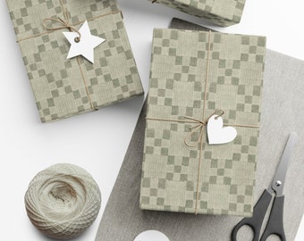 Matte Festive Christmas Green Checkered Gift Wrap Paper Sheet - Cute Trendy Anthropologie Holiday Wrapping Paper Presents