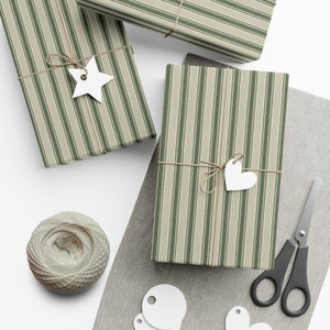 Christmas Matte Green and White Stripe Gift Wrapping Paper - Simple Holiday Wrapping Paper Presents - Rustic Farmhouse