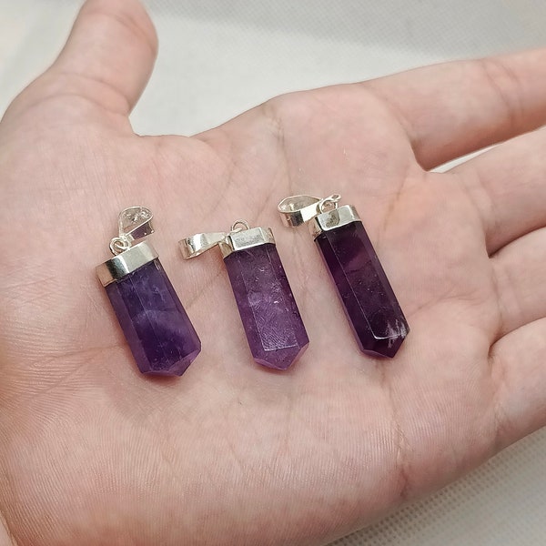 Natural Stone Amethyst Pendants 925 Sterling Silver Gemstone Pendant Handmade