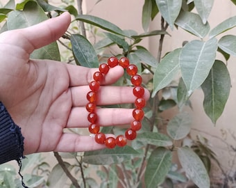 Natural Red Agate Stone Beaded Bracelet 10mm Gemstone Crystal Stretch Bracelet Handmade