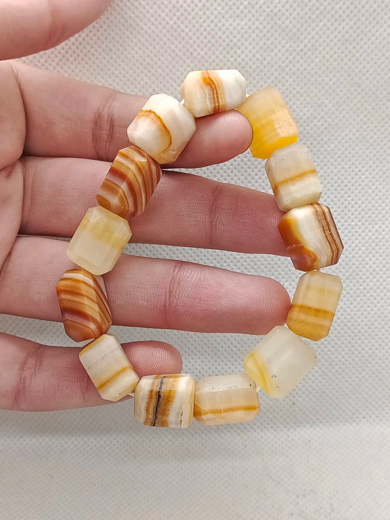 Bracciale pezzo di aragonite marrone grezzo in pietra naturale con pietra preziosa di cristallo estensibile fatto a mano immagine 4