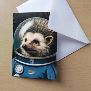 Hedgehog Astronaut - Biglietto di auguri, Riccio pigmeo africano, Natura, Animale, Fauna selvatica britannica, Spazio, Sci Fi, Carino, Divertente, Biglietto di compleanno