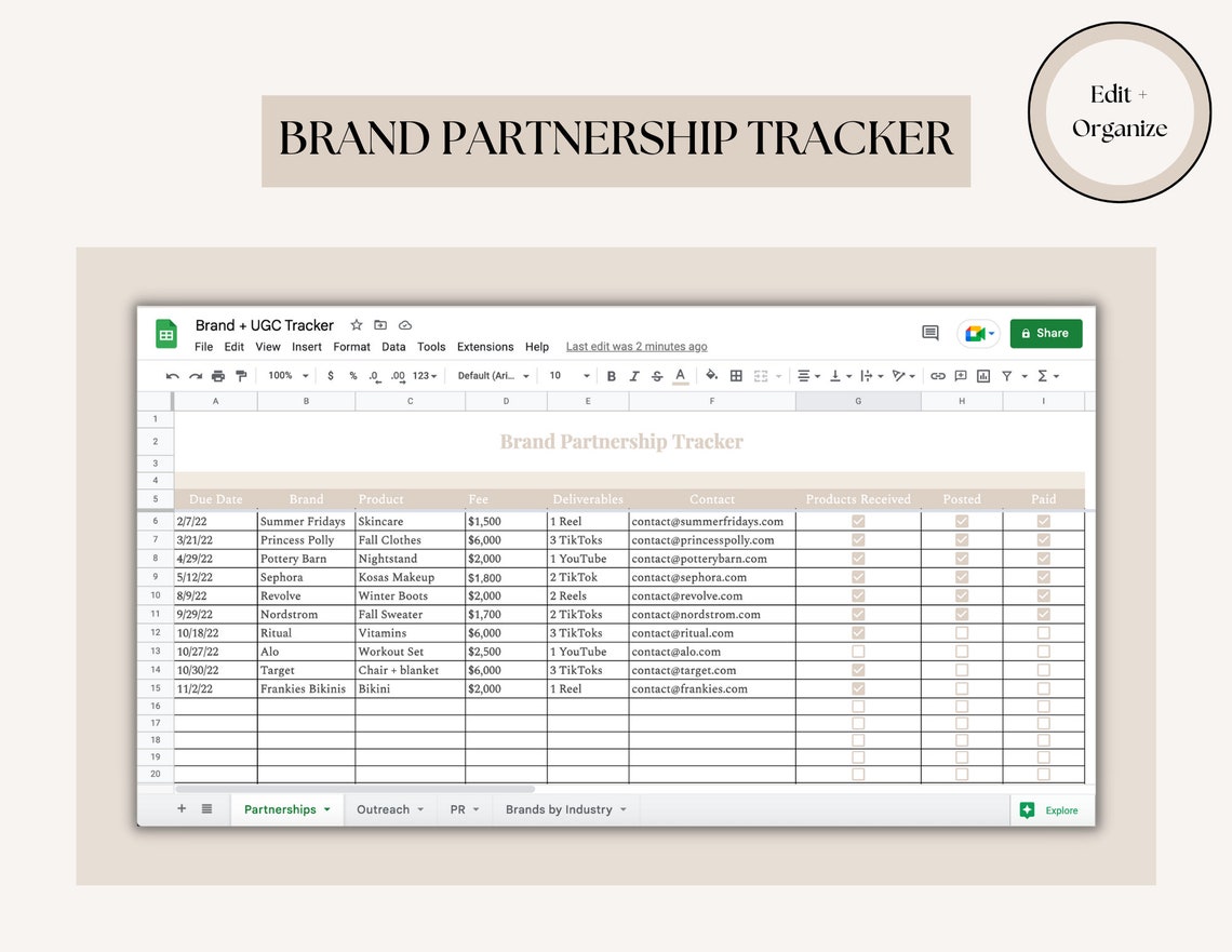 Influencer Brand Partnership Tracker, Brand Outreach Tracker, User