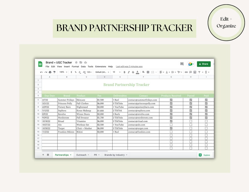 Influencer Brand Partnership Tracker, Brand Outreach Tracker, User