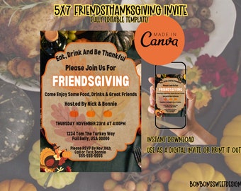 Friendsgiving Invitation, Friends Thanksgiving Invitation, Thanksgiving Party, Holiday Party, Instant Download Printable Editable