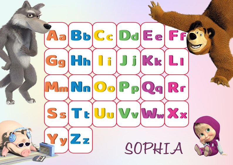 Personalized Masha and Bear Laminated Double-sided Placemat English ...