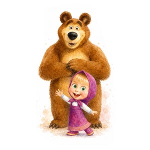 Wandbild „Mascha und der Bär“ für Kinderzimmer zum Ausdrucken | Cartoon-Kinderzimmerdeko | Poster fürs Kleinkinderzimmer | Digitaler Download | Wandbild fürs Spielzimmer