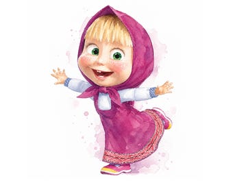 Stampa artistica da parete per bambini ispirata a Masha e Orso / Decorazione per cameretta a cartoni animati / Poster per la stanza dei bambini piccoli / Download digitale / Decorazione murale per la stanza dei giochi