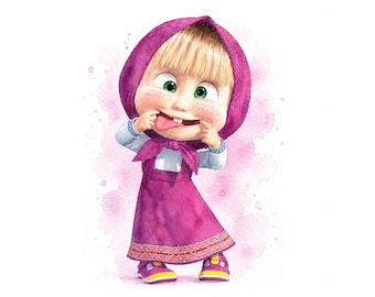 Stampa artistica da parete per bambini ispirata a Masha e Orso / Decorazione per cameretta a cartoni animati / Poster per la stanza dei bambini piccoli / Download digitale / Decorazione murale per la stanza dei giochi