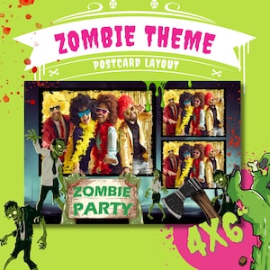Modelo de cabine fotográfica com tema zumbi, layout de cartão postal 4x6 (editável)