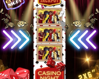 Casino Night Theme Photo Booth Template Strip 2x6 (Editable)