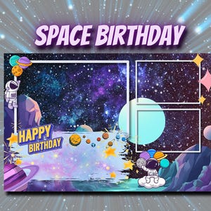 Modelo de cartão postal de aniversário espacial 4x6 (editável)