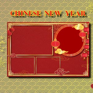 Chinesisches Neujahr Rot Fotoautomat Vorlage Postkarte Layout 100x100 (bearbeitbar)