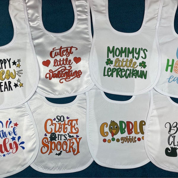 8 Pack Holiday Baby Bibs, New Year's, Valentine's Day, St. Patrick's Day, Easter, 4th of July, Halloween, Thanksgiving, Christmas Bibs