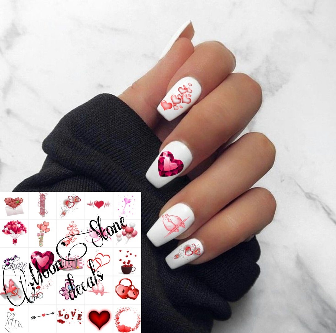 Airbrush Heart French Tip Nail Decals Valentines Day Nail Art