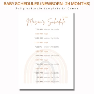 BEWERKBAAR | Babyschema, schema pasgeborene, slaapschema 3 maanden oud, schema 24 maanden, sjabloon babyslaap, pasgeboren | Direct downloaden