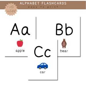 PRINTABLE | 3 Sets of Alphabet Flashcards | ABC Flashcards | Toddler, Preschool, English Learning | Upper + Lowercase | Download and Print