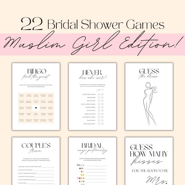 Muslim Bridal Shower Games, 22 GAME BUNDLE, Printable, Modern, Minimalist Wedding Shower Game, Instant Download, Muslim Bride, Bridal Shower