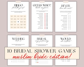 Muslim Bridal Shower Games, 10 GAME BUNDLE, Printable, Modern, Minimalist Wedding Shower Game, Instant Download, Muslim Bride