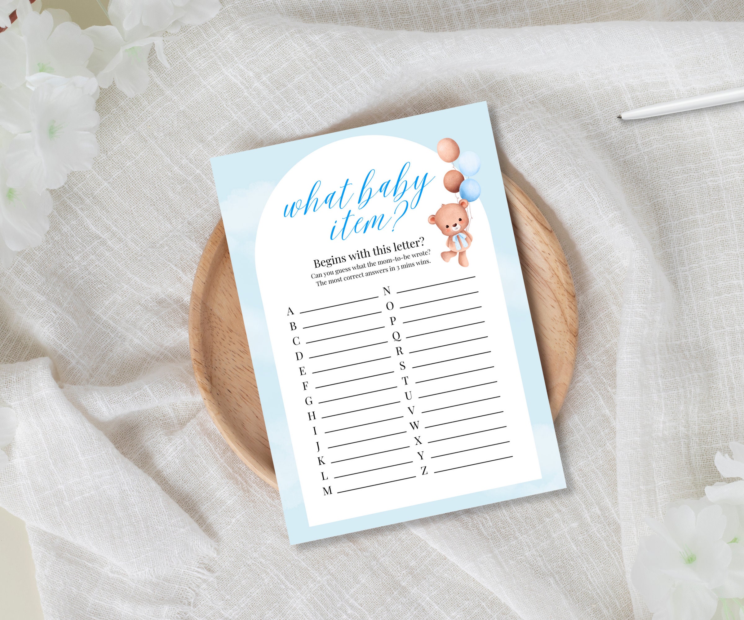 Bear Baby Shower Games, 10 GAME BUNDLE, Instant Download, Blue Theme