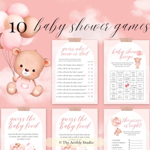 Bear Baby Shower Games, 10 GAME BUNDLE, Instant Download, Pink Theme Printable, Balloon Theme, Girl Baby Shower, We Can Bearly Wait Theme