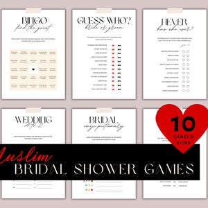Moslim vrijgezellenfeestspellen, 10 SPELBUNDEL, afdrukbaar, modern, minimalistisch huwelijksfeestspel, instant download, moslimbruid