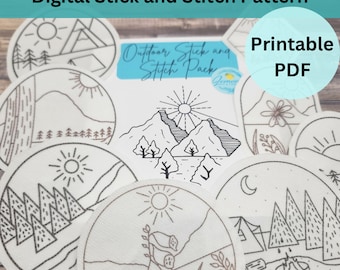 Printable PDF Pattern|Nature, Camping, Outdoor Themed Stick and Stitch|Embroidery Digital Pattern
