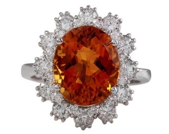 5.90 Carats Exquisite Natural Madeira Citrine and Diamond 14K Solid White Gold Ring