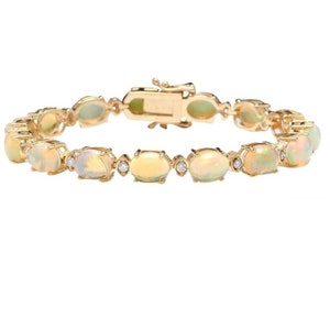 Very Impressive 20.00 Carats Natural Ethiopian Opal & Diamond 14K Solid Yellow Gold Bracelet