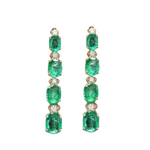 Exquisite 7.30 Carats Natural Emerald and Diamond 14K Solid Yellow Gold Earrings