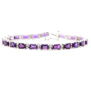 11.60 Carats Natural Amethyst & Diamond 14K Solid White Gold Bracelet