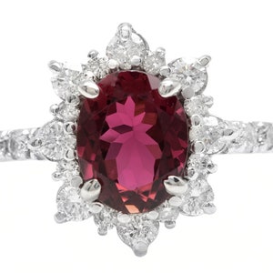 2.80 Carats Natural Very Nice Looking Tourmaline and Diamond 14K Solid White Gold Ring