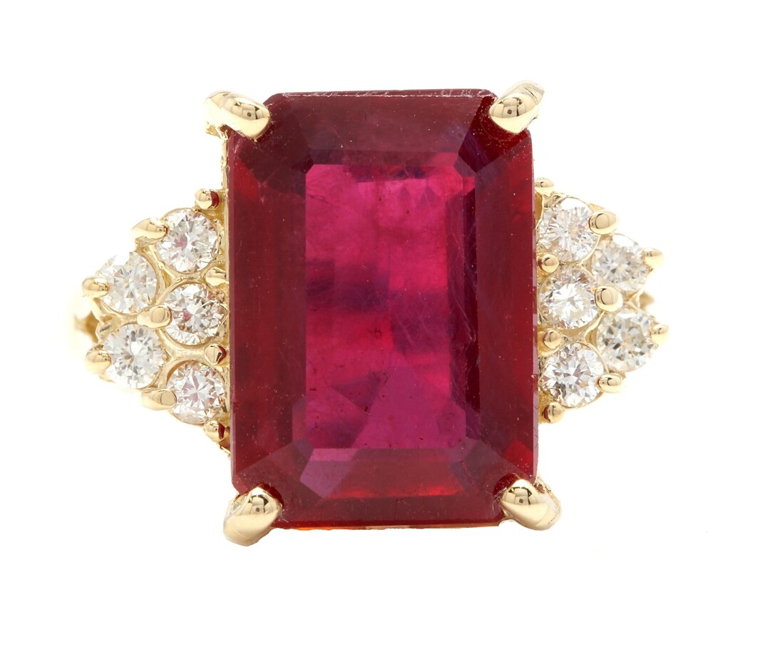 12.60 Carats Impressive Natural Red Ruby and Diamond 14K Yellow Gold ...