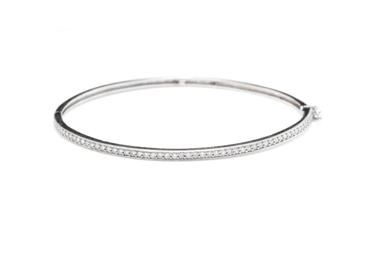Very Impressive 0.75 Carats Natural Diamond 14K Solid White Gold Bangle Bracelet