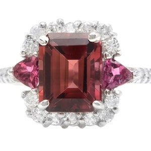 4.70 Carats Natural Very Nice Looking Tourmaline and Diamond 14K Solid White Gold Ring
