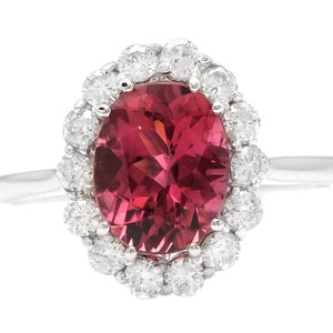 2.80 Carats Natural Very Nice Looking Tourmaline and Diamond 14K Solid White Gold Ring