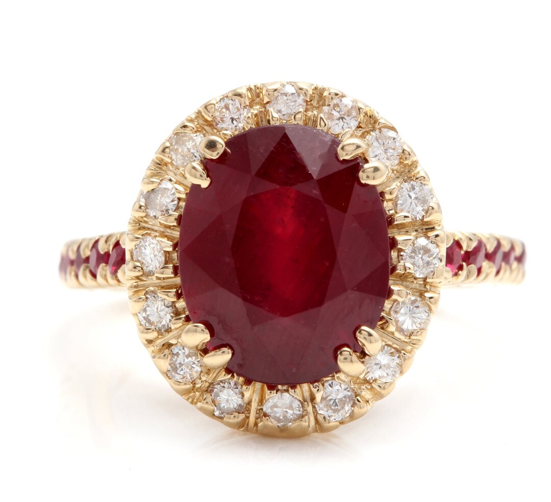 5.60 Carats Gorgeous Natural Red Ruby and Diamond 14K Solid Yellow Gold ...