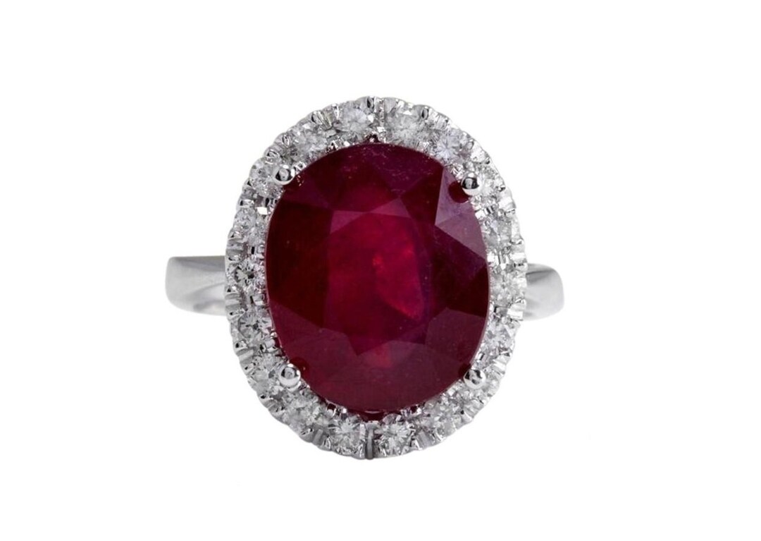 9.65 Carats Impressive Natural Red Ruby and Diamond 14K White Gold Ring ...