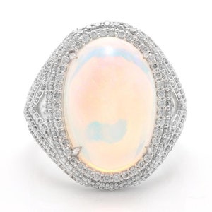 9.00 Carats Natural Impressive Ethiopian Opal and Diamond 14K Solid White Gold Ring