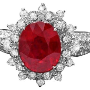 5.70 Carats Impressive Natural Red Ruby and Diamond 14K White Gold Ring